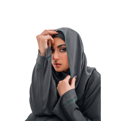 Embroidered Gown Abaya in Gray with Leaf Detailing | Open Style with Belt | Mastoor by KNJ