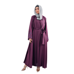 Double Gown Abaya with Hijab – Maroonish | Open Sleeveless Style | Mastoor by KNJ