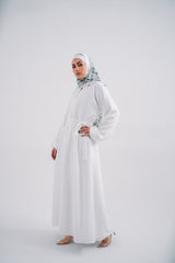Round Patti White Open Abaya with Belt and Hijab | Elegant Modest Wear | Mastoor by KNJ