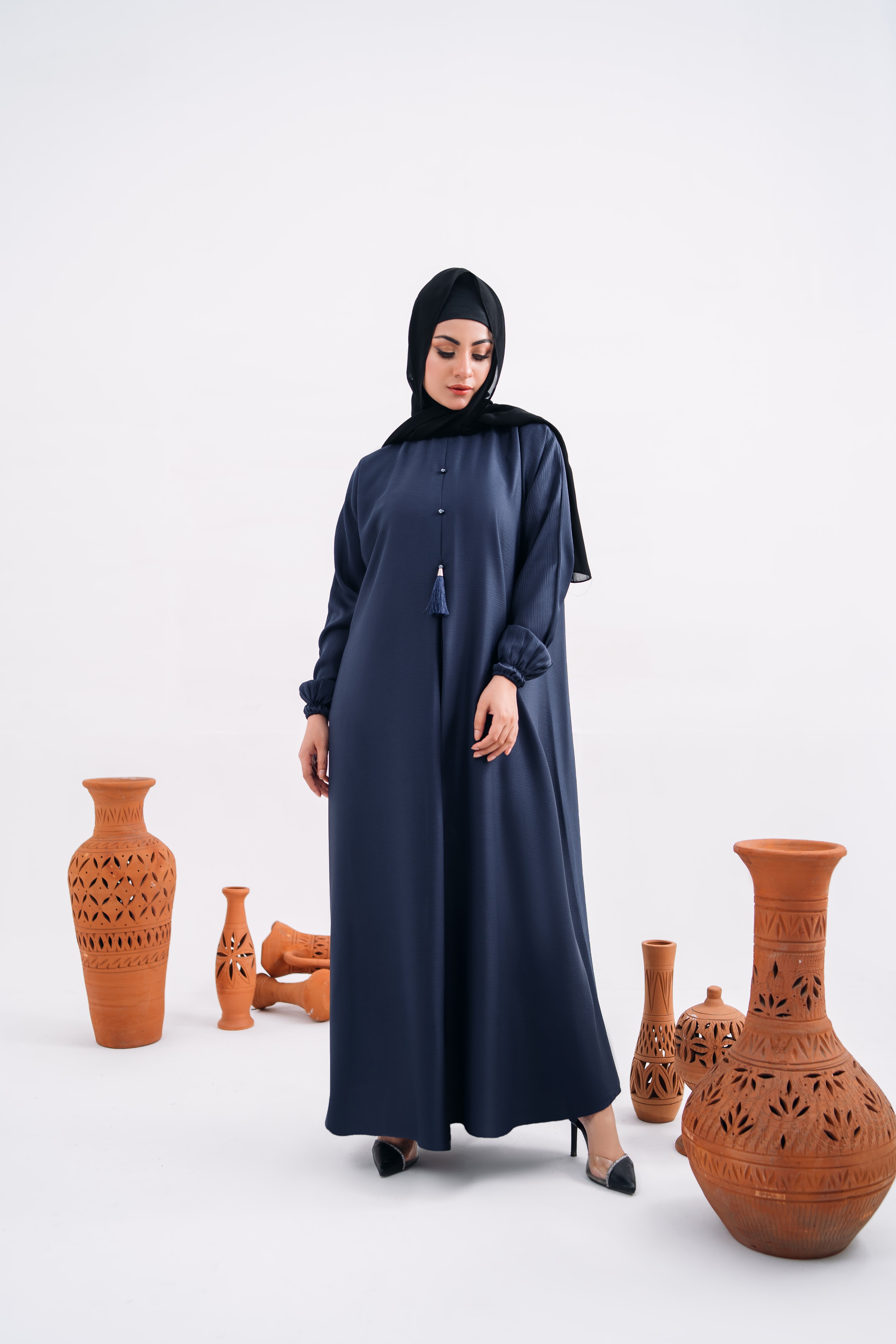 Basic Gripper Abaya in Bluish Zoom Fabric | Elegant Everyday Maxi Style | Mastoor by KNJ