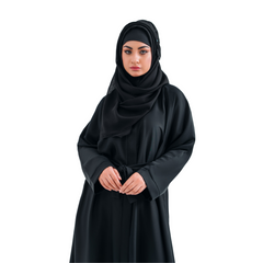 Round Patti Black Open Abaya with Belt and Hijab | Elegant Modest Wear | Mastoor by KNJ