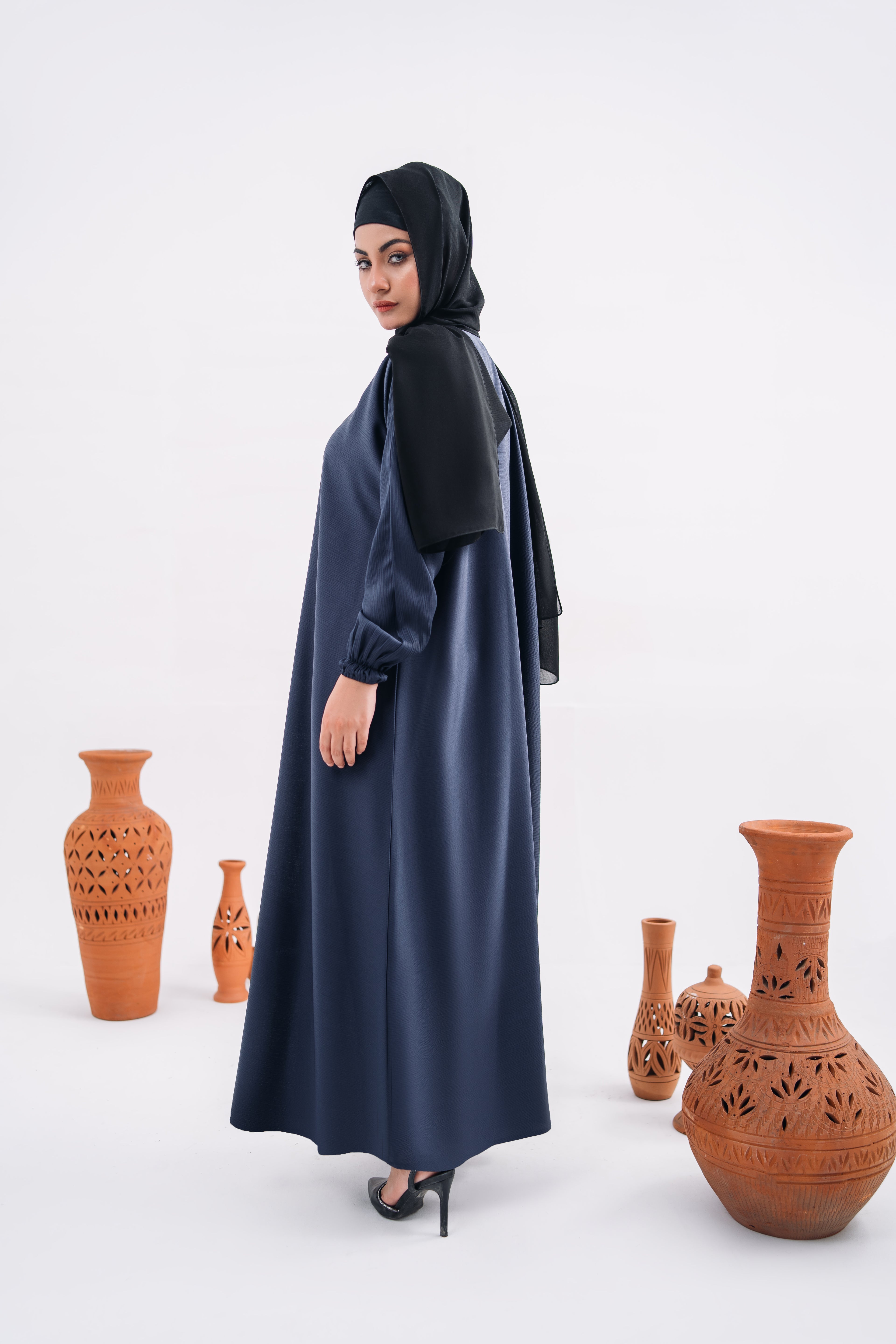 Basic Gripper Abaya in Bluish Zoom Fabric | Elegant Everyday Maxi Style | Mastoor by KNJ