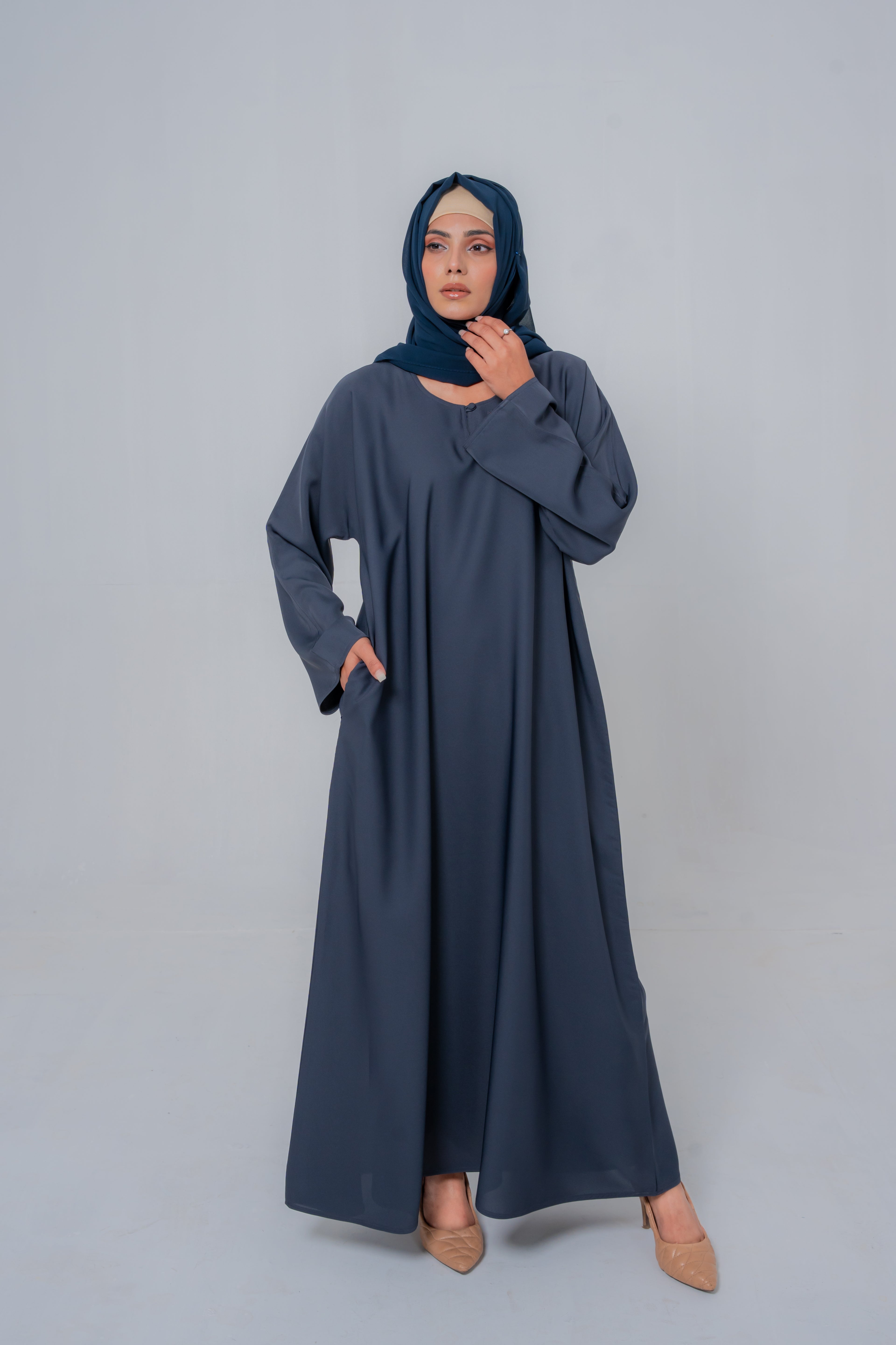 Dark Gray Basic Maxi Abaya – Modest Elegance for Everyday | Mastoor by KNJ