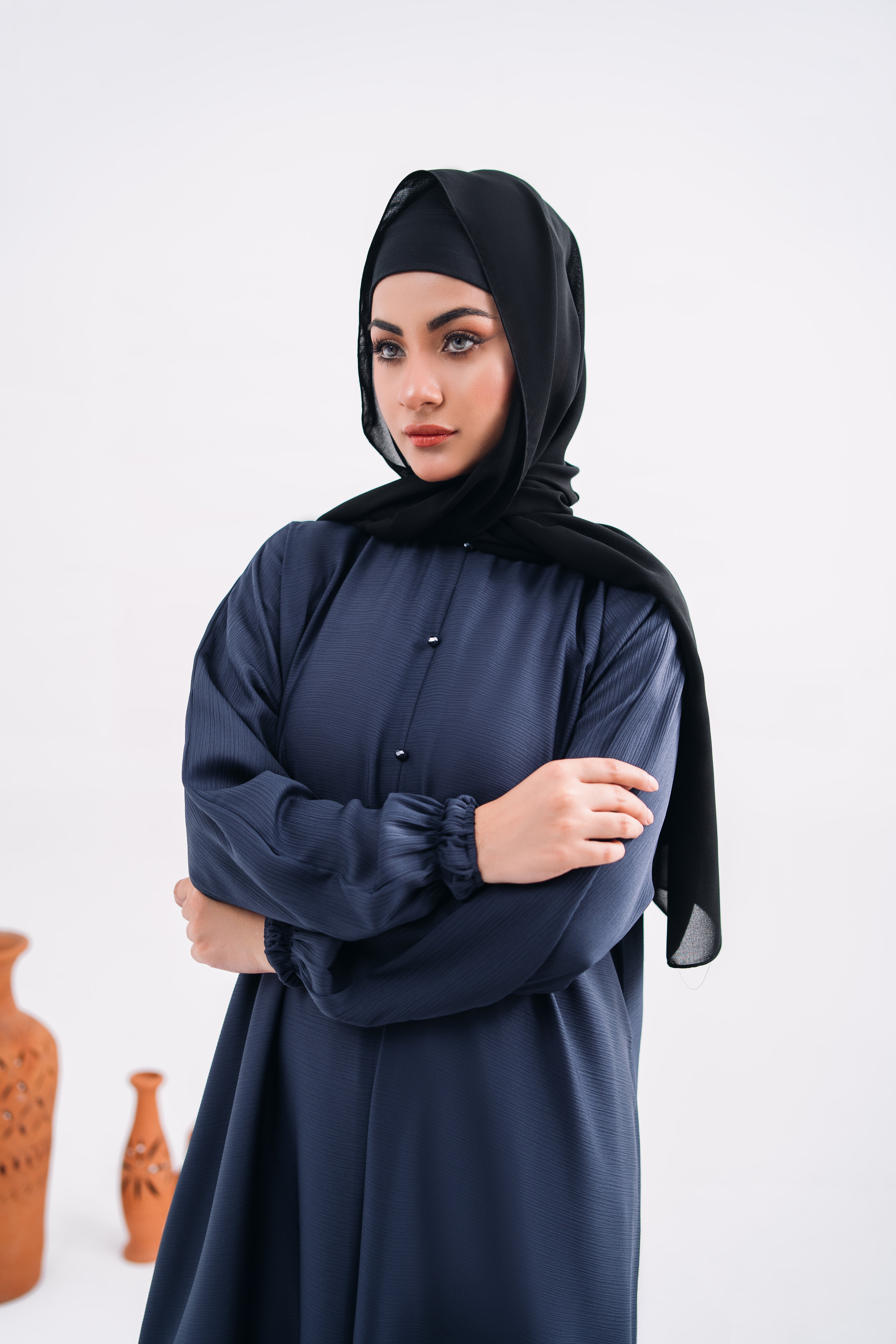Basic Gripper Abaya in Bluish Zoom Fabric | Elegant Everyday Maxi Style | Mastoor by KNJ