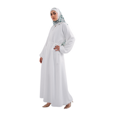 Round Patti White Open Abaya with Belt and Hijab | Elegant Modest Wear | Mastoor by KNJ