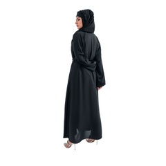 Round Patti Black Open Abaya with Belt and Hijab | Elegant Modest Wear | Mastoor by KNJ