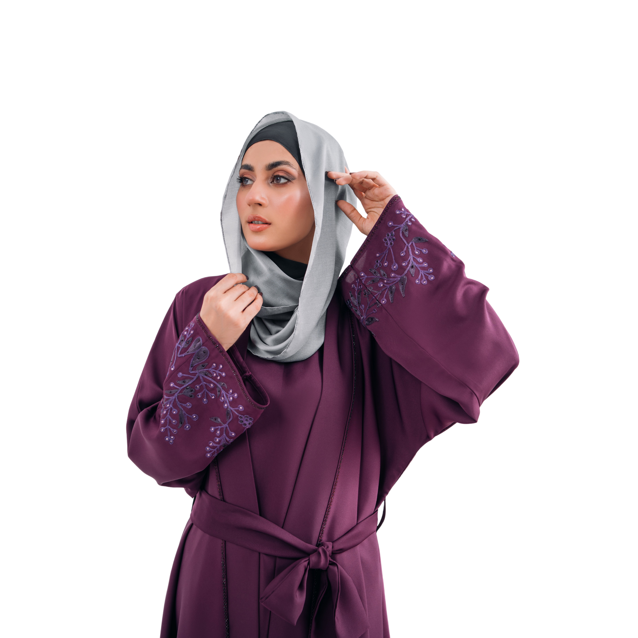 Double Gown Abaya with Hijab – Maroonish | Open Sleeveless Style | Mastoor by KNJ