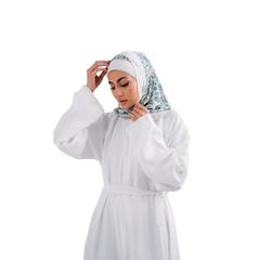 Round Patti White Open Abaya with Belt and Hijab | Elegant Modest Wear | Mastoor by KNJ