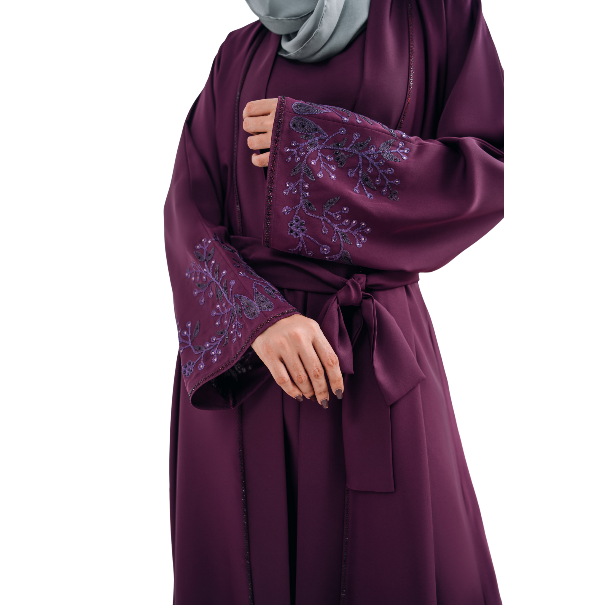 Double Gown Abaya with Hijab – Maroonish | Open Sleeveless Style | Mastoor by KNJ
