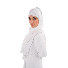 Beeds White Open Abaya with Belt and Chiffon Hijab | Elegant Beaded Detailing | Mastoor by KNJ