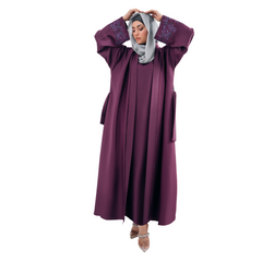 Double Gown Abaya with Hijab – Maroonish | Open Sleeveless Style | Mastoor by KNJ